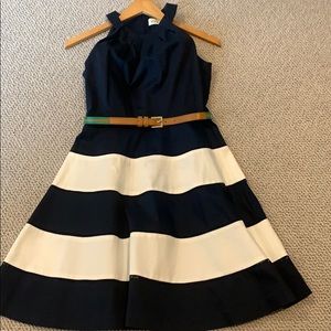 Eliza J. Navy & White Fit & Flare Dress w Belt 2